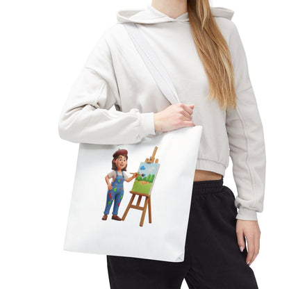 Artist Tote Bag — Painter with Easel Illustrated AOP Tote