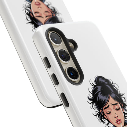 Samsung Phone Case — “First Coffee, Please” Cute Tired Girl Coffee Lover Phone Cover