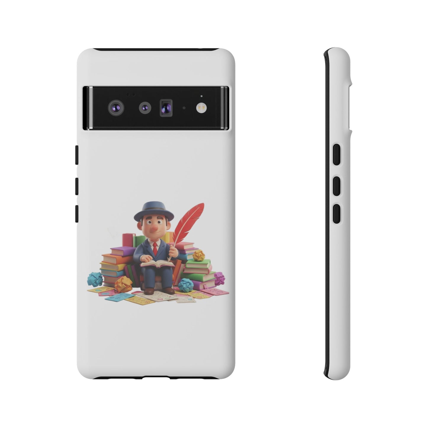 Google Author's Journey Phone Case — Cute Writer Illustration, Books & Quill Protective Cover