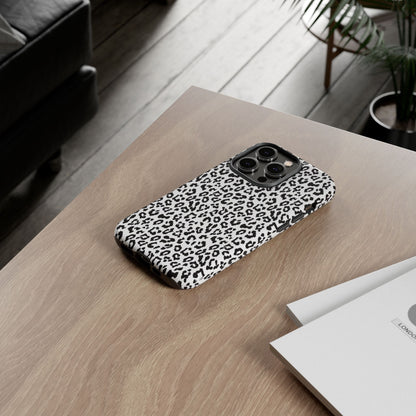 iPhone Leopard Print Tough Phone Case - Black & White Protective Cover