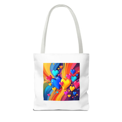 Colorful Heart Burst Tote Bag — Rainbow Love All-Over Print