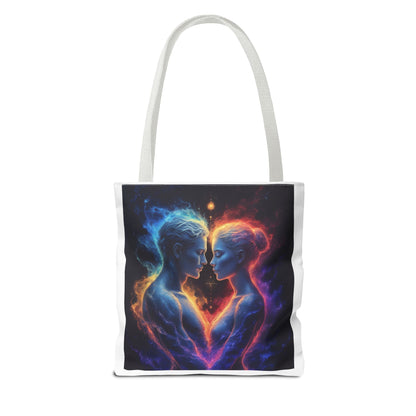 Cosmic Lovers Tote Bag — Neon Fire & Ice Couple Art AOP Tote