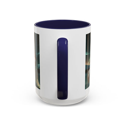 Taza de café Aurora Guardiana — Arte fantástico de mujer con lobo