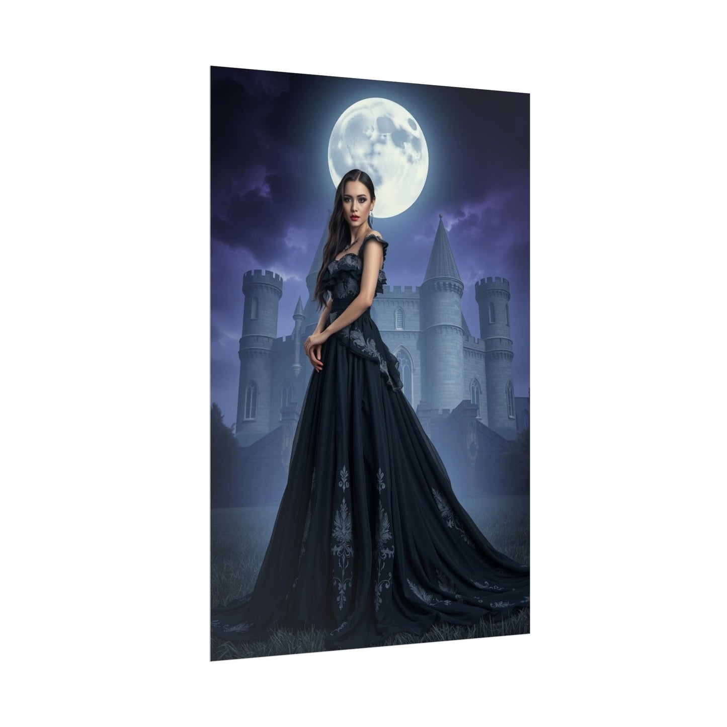 Gothic Moonlit Castle Poster — Elegant Vampire Queen Wall Art (Rolled)