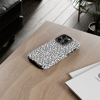 iPhone Leopard Print Tough Phone Case - Black & White Protective Cover