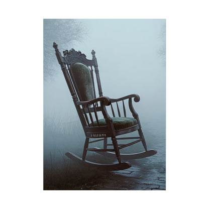 Vintage-Schaukelstuhl-Poster – Stimmungsvolles, nebliges Cottage-Wandbild (gerolltes Poster)