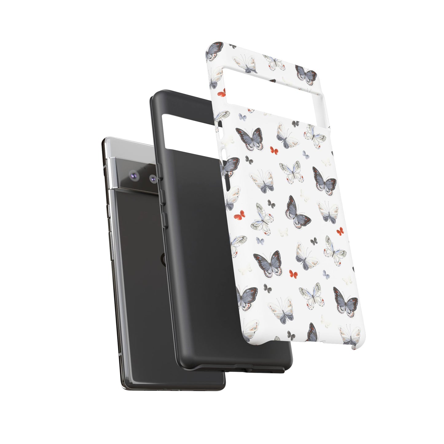 Google Butterfly Pattern Tough Phone Case — White Floral Protective Cover