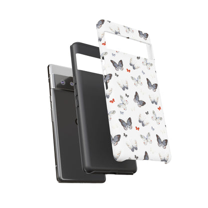 Google Butterfly Pattern Tough Phone Case — White Floral Protective Cover