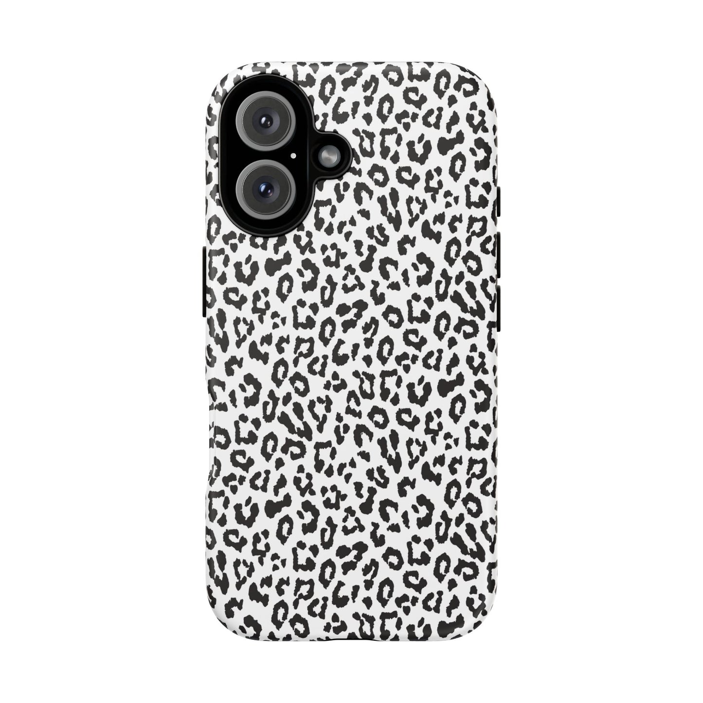 iPhone Leopard Print Tough Phone Case - Black & White Protective Cover