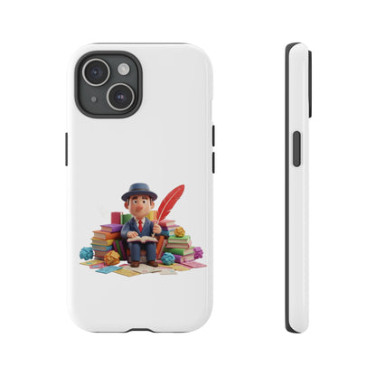 iPhone Phone Case — Cute Writer Sitting on Books with Feather Pen