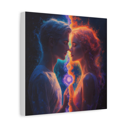 Yin Yang Lovers Matte Canvas Art — Romantic Blue & Orange Couple Wall Decor