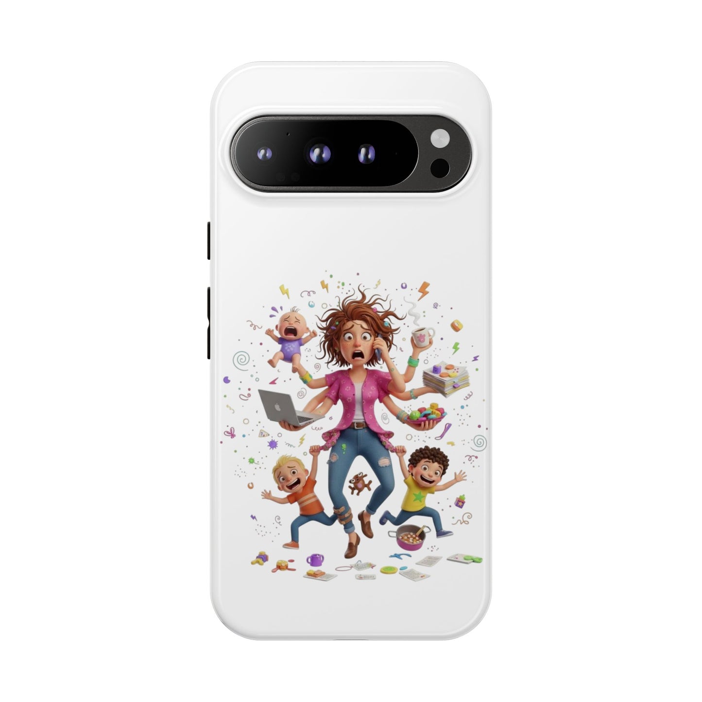 Funda para Google Phone - Diseño de caricatura de mamá frenética (Vida de mamá caótica y divertida)