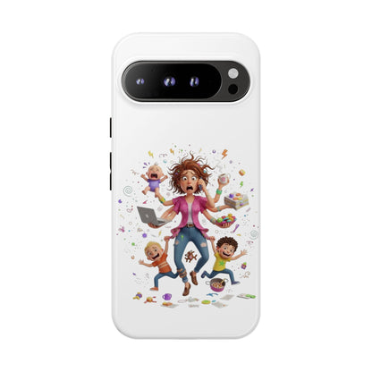 Funda para Google Phone - Diseño de caricatura de mamá frenética (Vida de mamá caótica y divertida)
