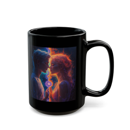 Cosmic Lovers Coffee Mug — Neon Starry Couple Black Mug (11oz/15oz)