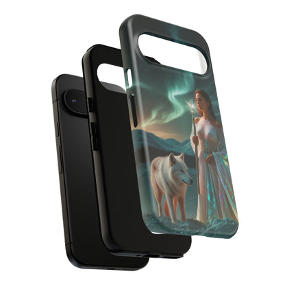 Funda para teléfono Google Aurora Guardian: armadura de fantasía de mujer y lobo