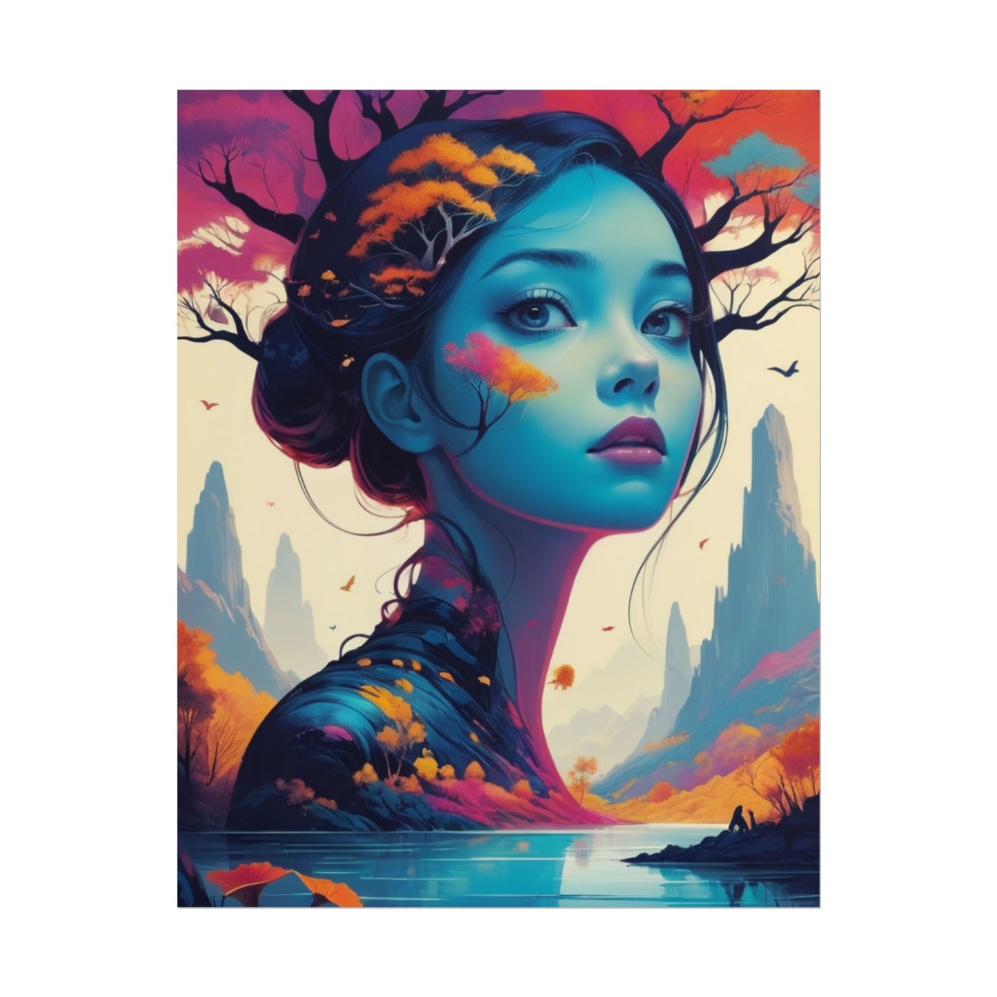 Surreal Blue Goddess Rolled Poster — Fantasy Landscape Art Print
