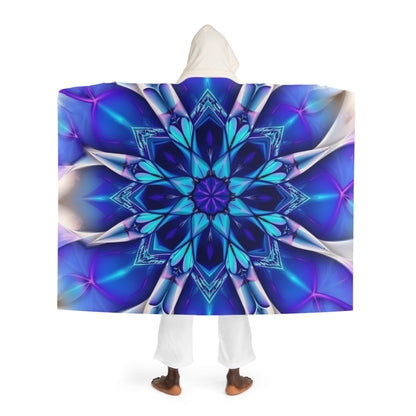 Hooded Sherpa Blanket — Blue Abstract Geometric Fleece Throw