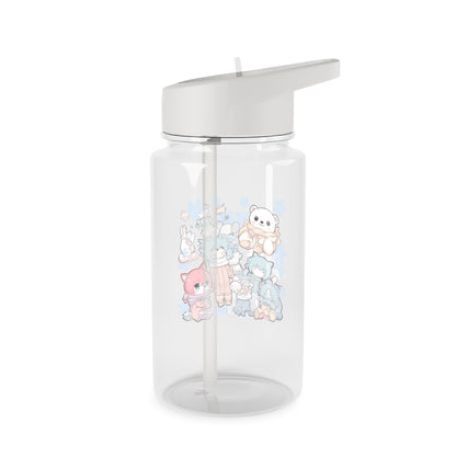 Niedliche pastellfarbene Plüsch-Tritan-Wasserflasche — Kawaii-Sportflasche mit Tiermuster
