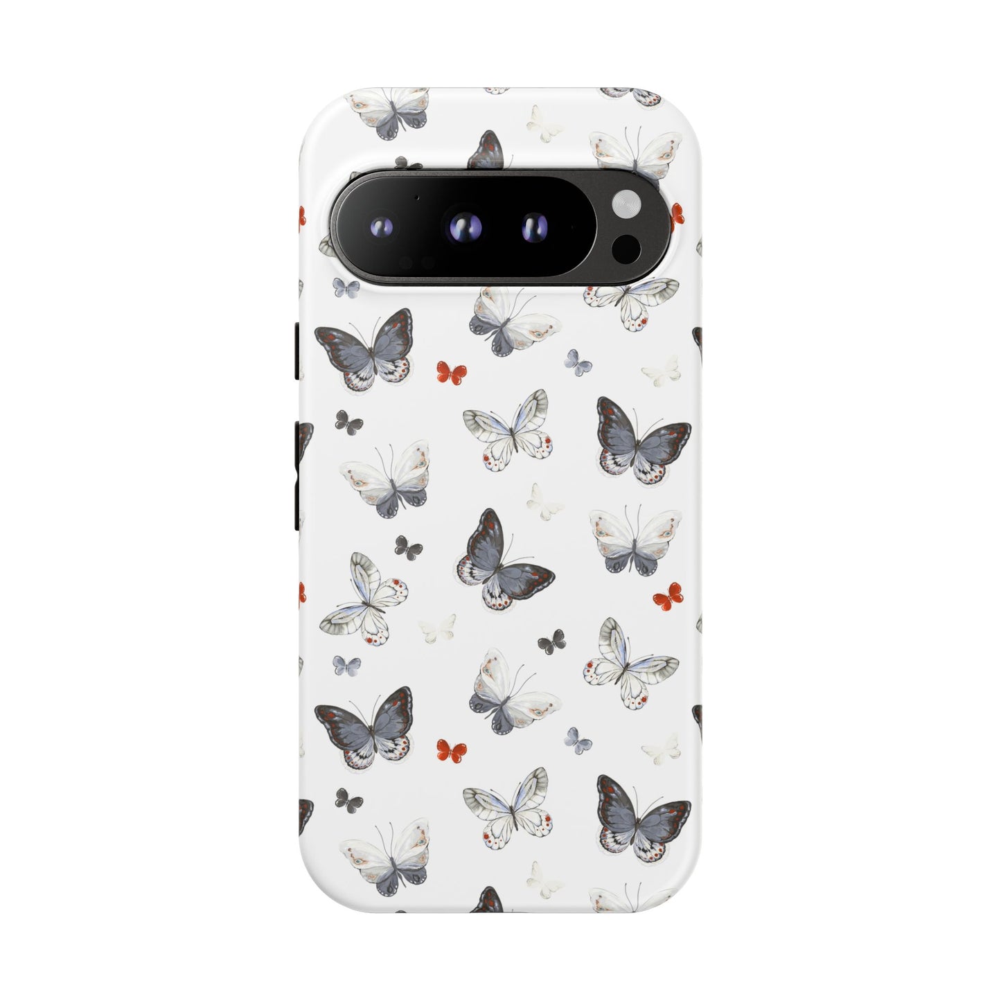 Google Butterfly Pattern Tough Phone Case — White Floral Protective Cover