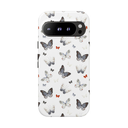 Google Butterfly Pattern Tough Phone Case — White Floral Protective Cover