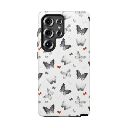 Funda para Samsung con diseño de mariposas: elegante funda protectora monocromática con detalles en rojo