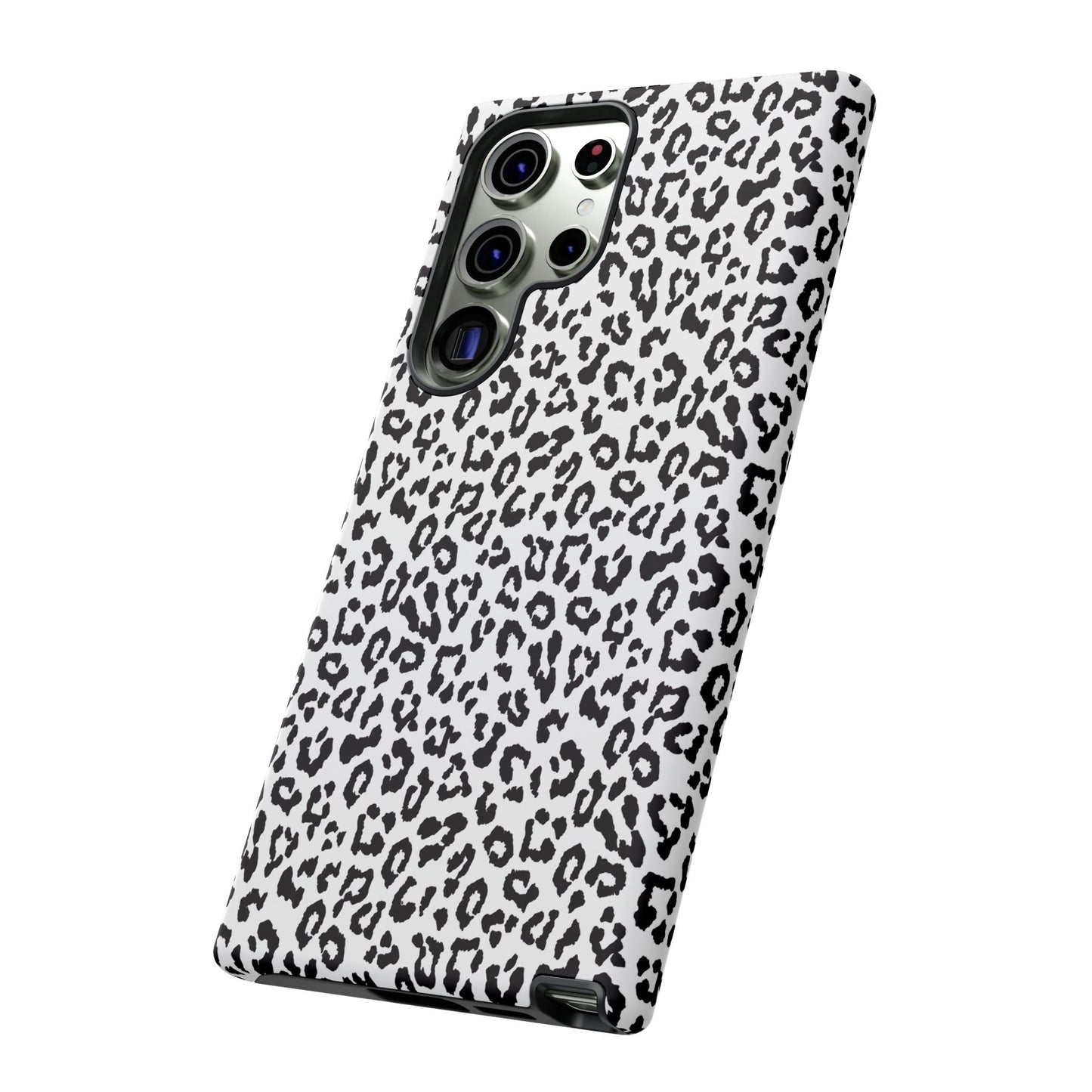 Samsung Leopard Print Tough Phone Case – Black & White Animal Pattern Protective Cover