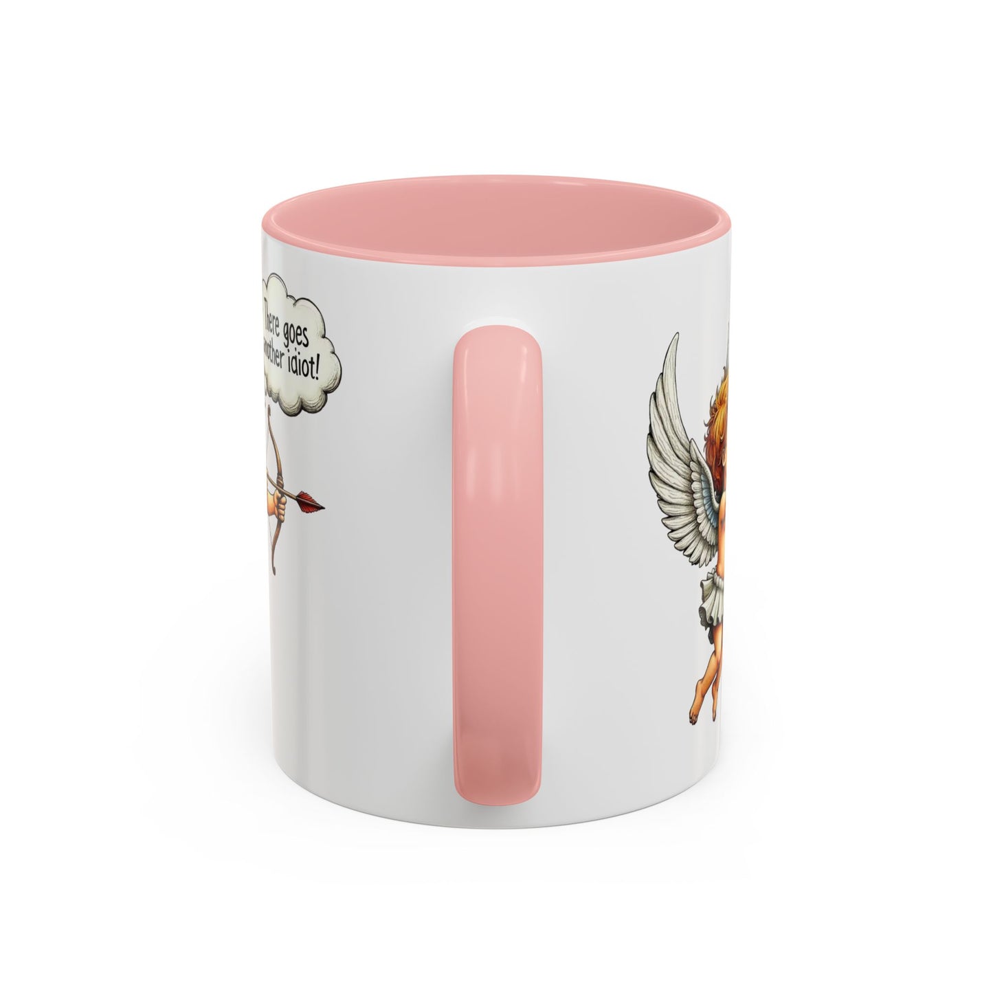 Cupid Coffee Mug — Vintage Cherub Saying "There goes another idiot!" Accent Mug