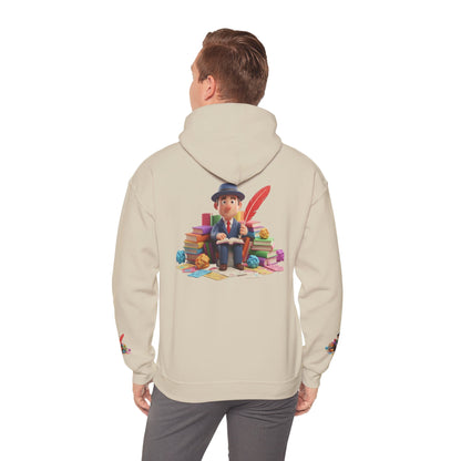 Book Lover Hoodie — Cute Reader Character with Books & Quill Sweatshirt