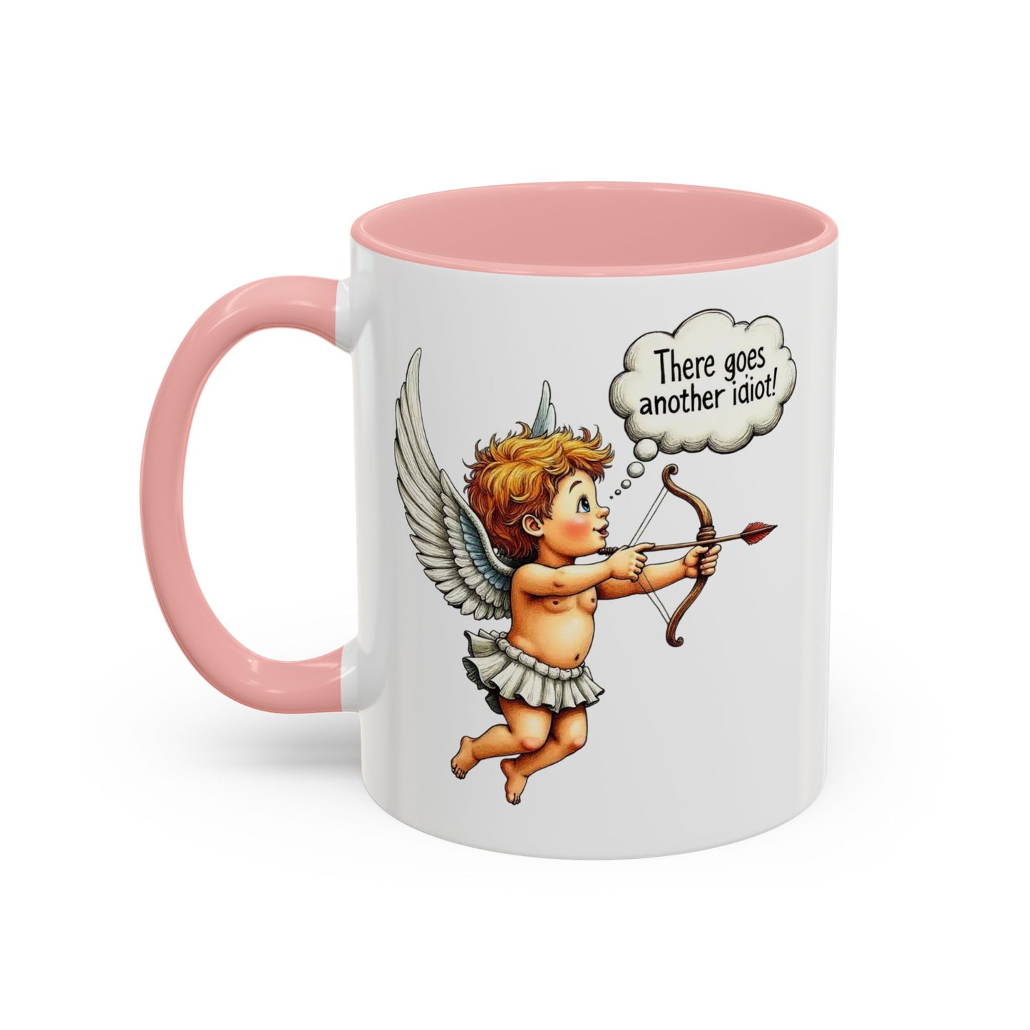 Cupid Coffee Mug — Vintage Cherub Saying "There goes another idiot!" Accent Mug