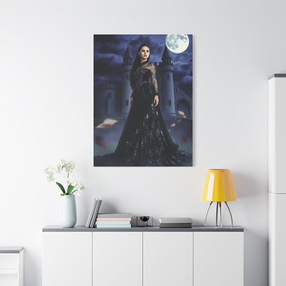 Gothic Moonlit Woman Matte Canvas Print — Dark Castle Wall Art