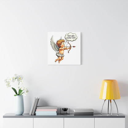 Funny Cupid Canvas Wall Art – 'There Goes Another Idiot!' Stretched Matte Canvas