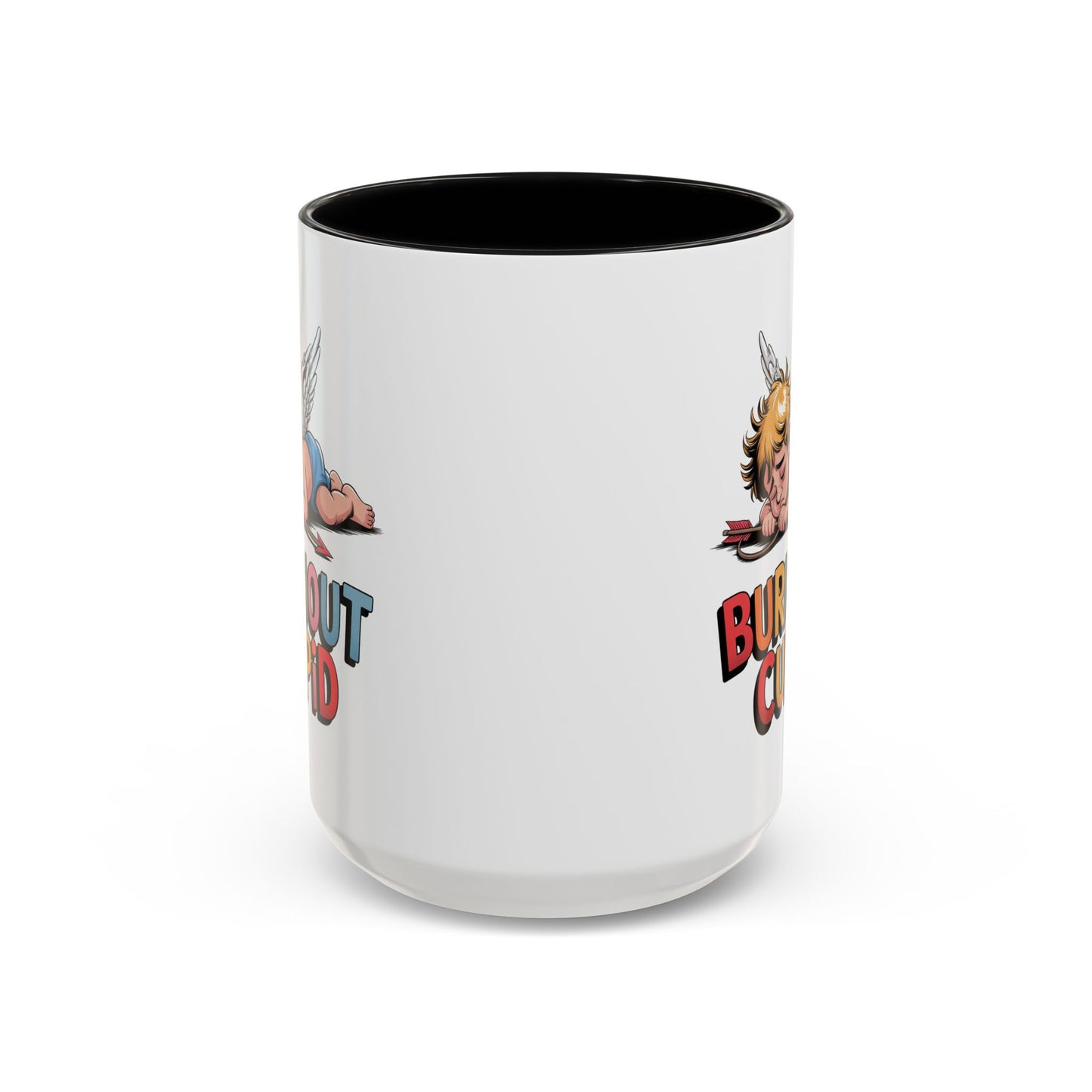 Burnout Cupid Coffee Mug — Cute Tired Cupid Accent Mug (11/15 oz)