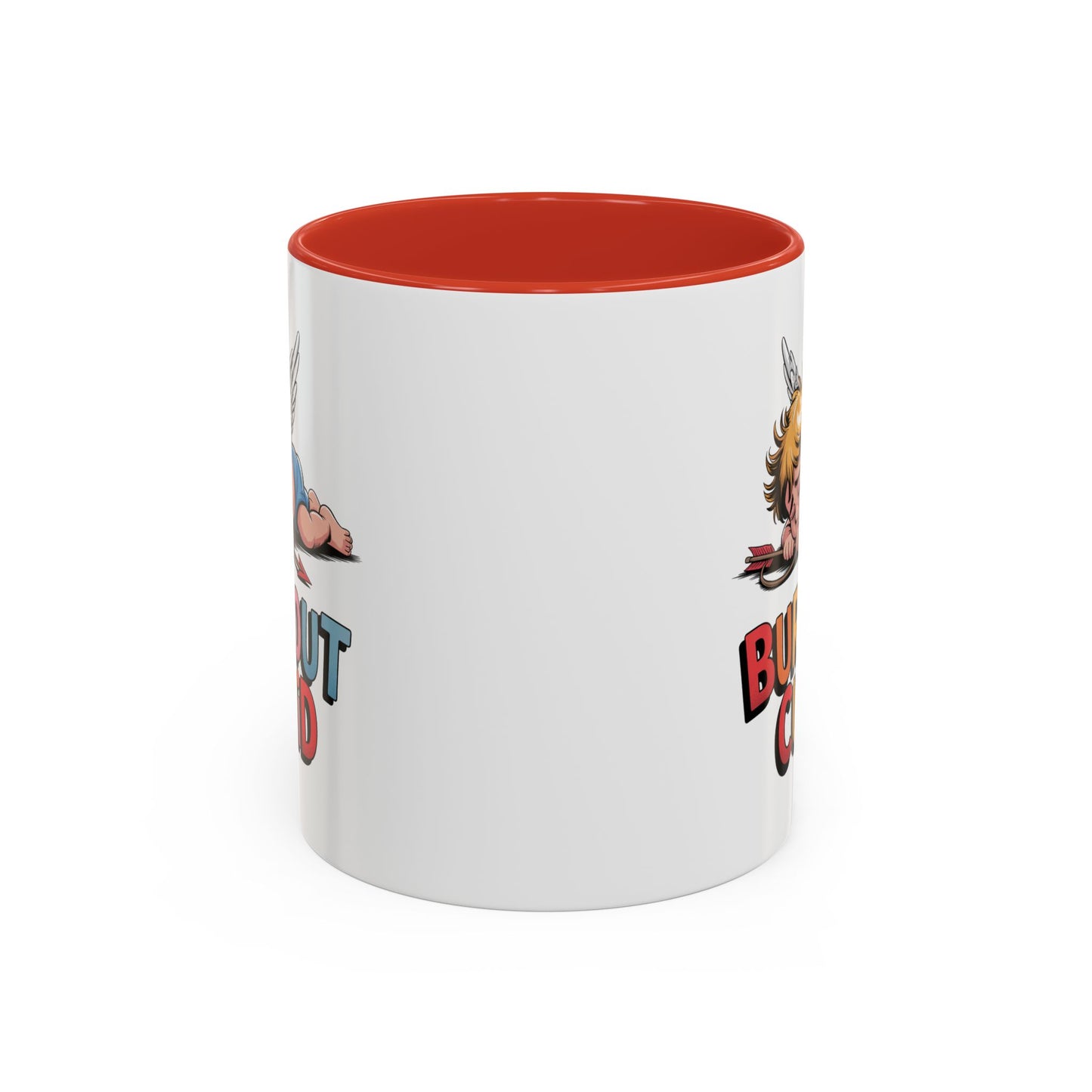 Burnout Cupid Coffee Mug — Cute Tired Cupid Accent Mug (11/15 oz)