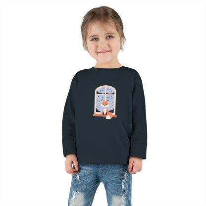Toddler Long Sleeve Tee — Cozy Fox by Window Winter Sleepy Nursery Shirt