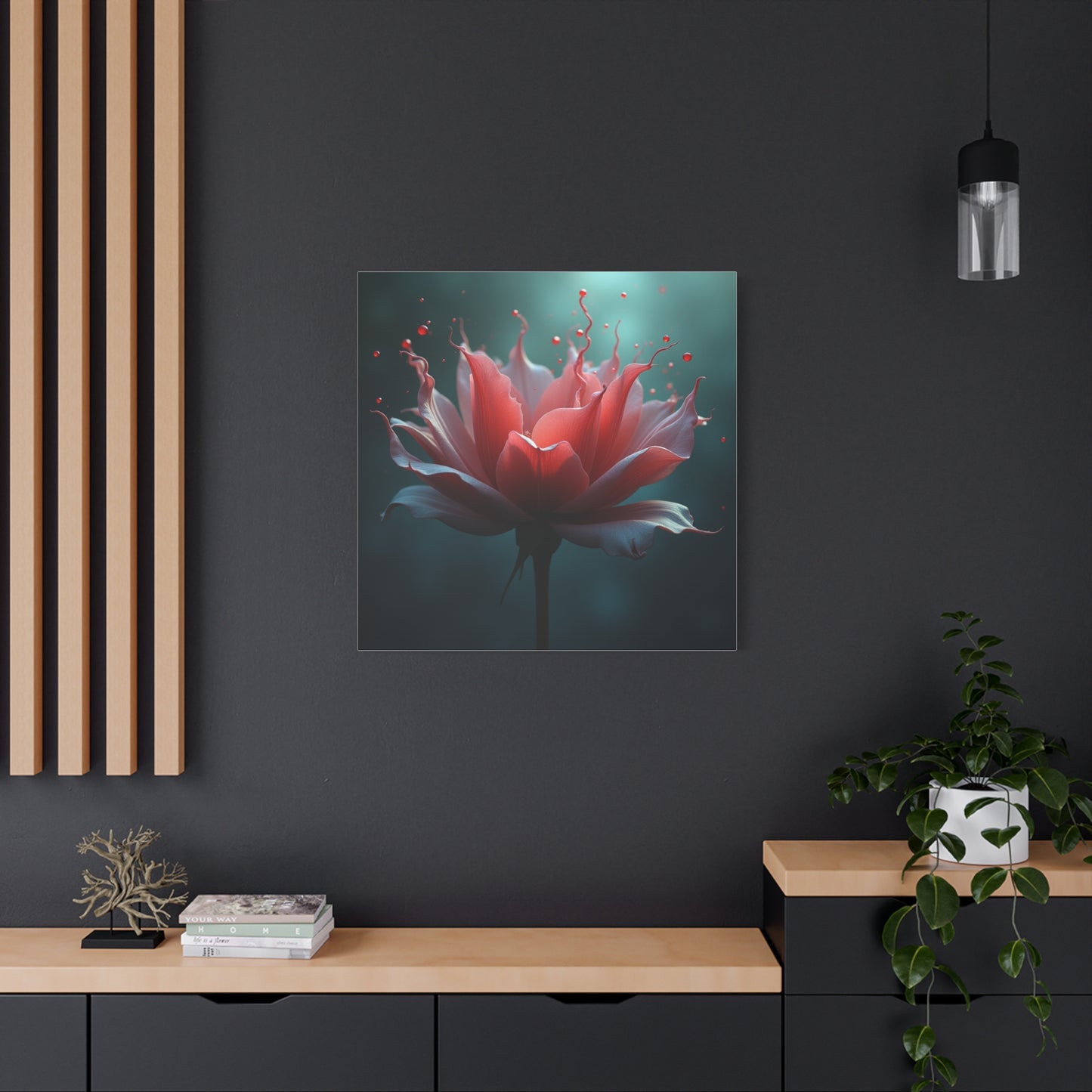 Red Lotus Matte Canvas Wall Art — Stretched 1.25" Floral Print
