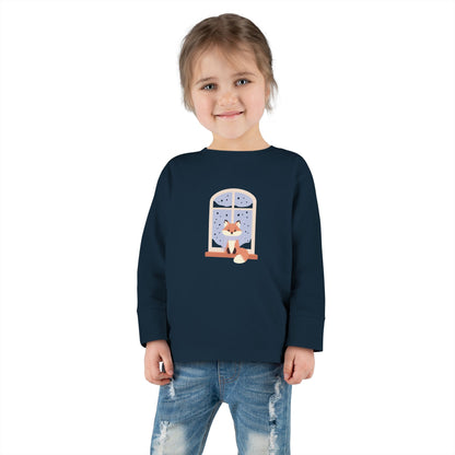 Toddler Long Sleeve Tee — Cozy Fox by Window Winter Sleepy Nursery Shirt