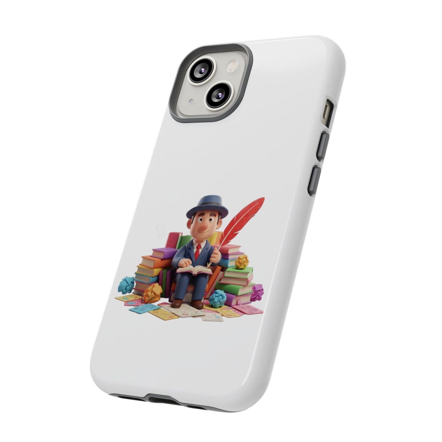 iPhone Phone Case — Cute Writer Sitting on Books with Feather Pen