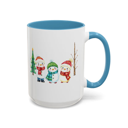 Christmas Snowman Mug — Cute Holiday Coffee Cup with Festive Tree & Snowmen (11/15oz)