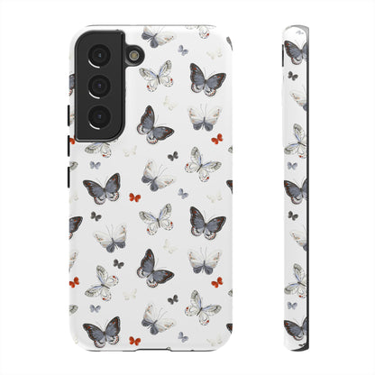 Funda para Samsung con diseño de mariposas: elegante funda protectora monocromática con detalles en rojo