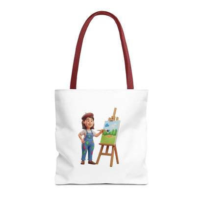 Artist Tote Bag — Painter with Easel Illustrated AOP Tote