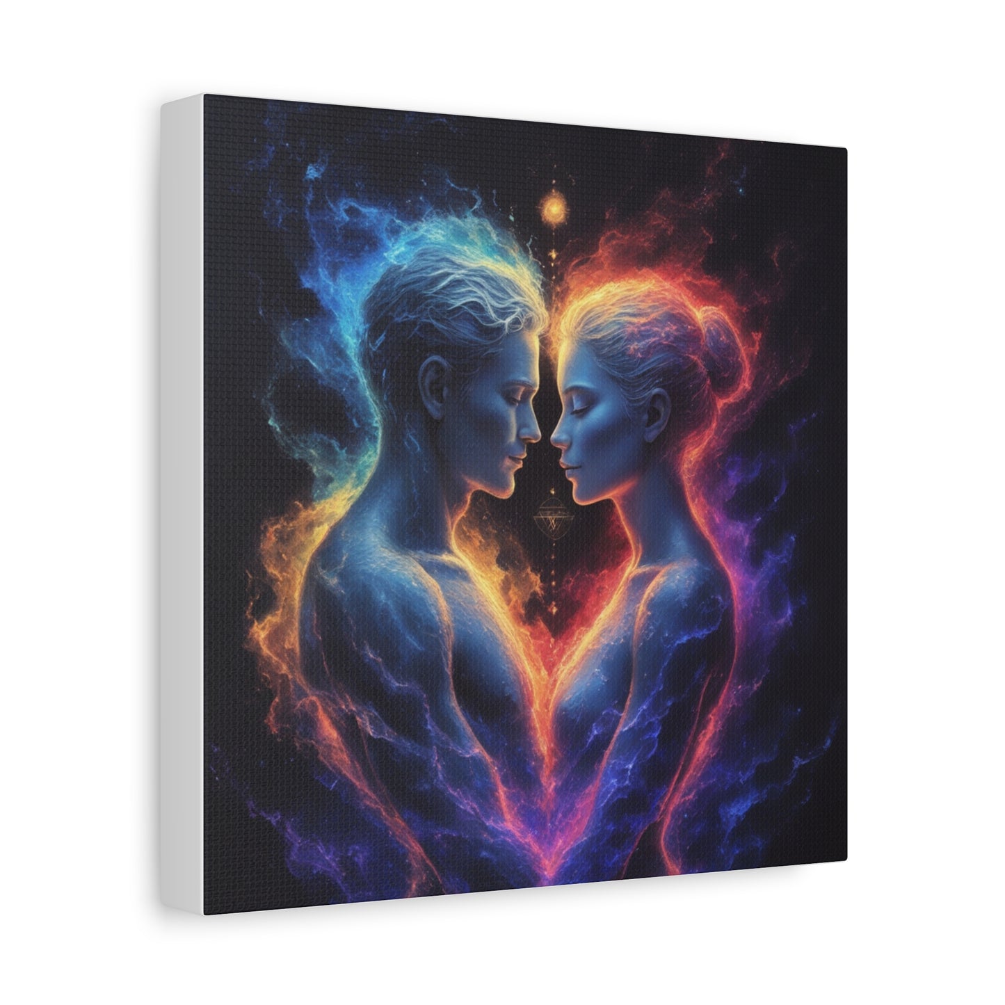 Cosmic Lovers Matte Canvas Print — Fire & Ice Heart Wall Art