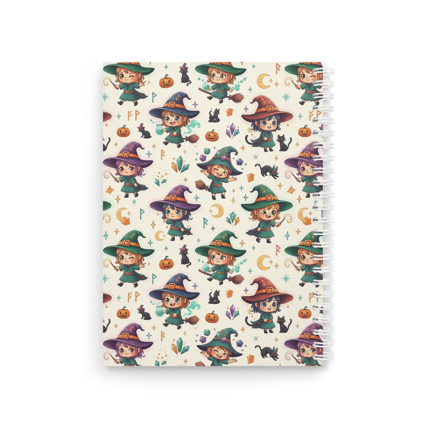 Witchy Cute Spiral Notebook — Halloween Witch Pattern Journal
