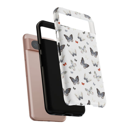 Google Butterfly Pattern Tough Phone Case — White Floral Protective Cover