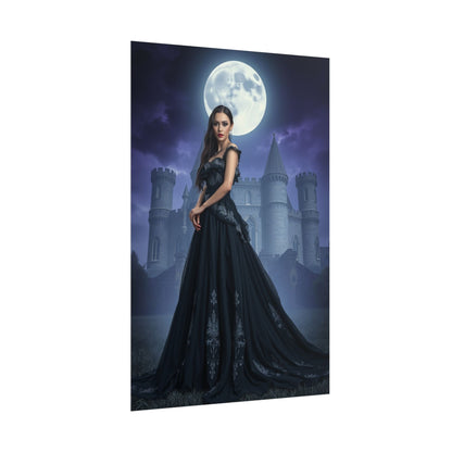Gothic Moonlit Castle Poster — Elegant Vampire Queen Wall Art (Rolled)