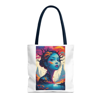Artistic Blue Forest Maiden Tote Bag - Surreal Portrait All-Over Print