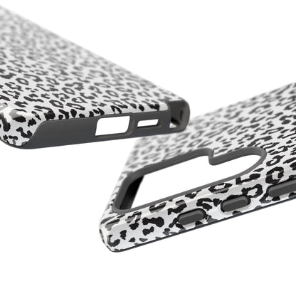 Samsung Leopard Print Tough Phone Case – Black & White Animal Pattern Protective Cover