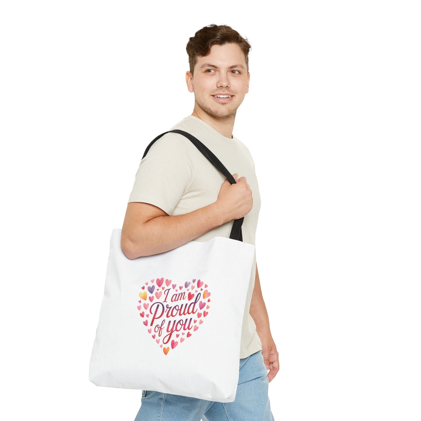 Tote Bag — "I Am Proud of You" Heart Print Tote | Encouragement Gift for Loved Ones