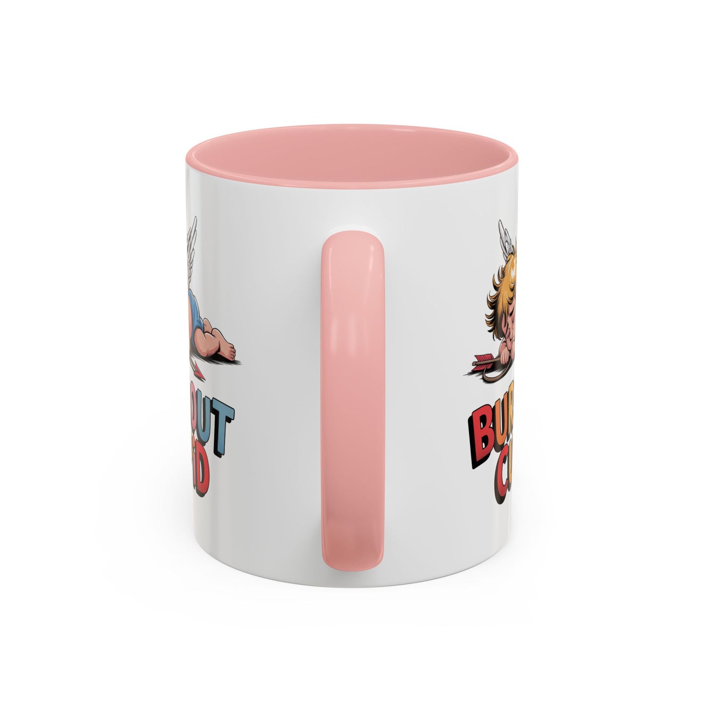 Burnout Cupid Coffee Mug — Cute Tired Cupid Accent Mug (11/15 oz)