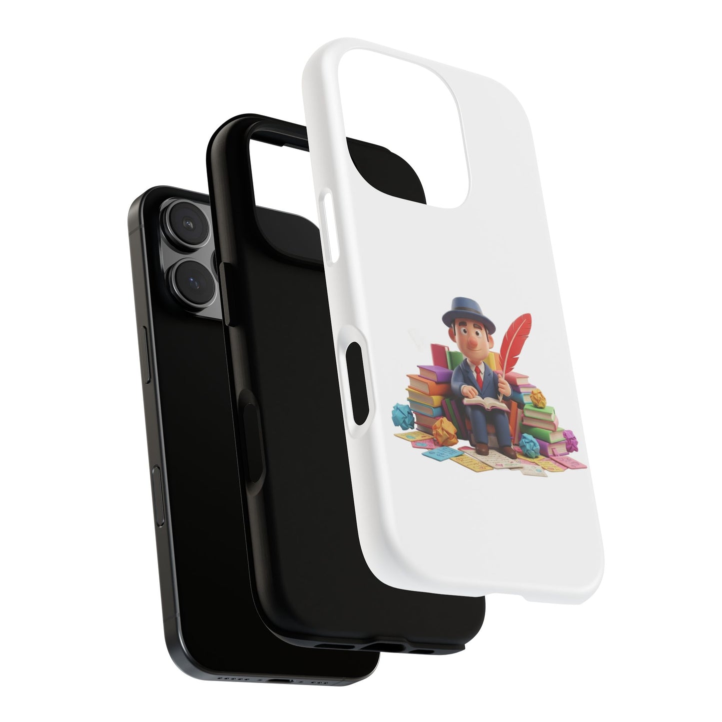 iPhone Phone Case — Cute Writer Sitting on Books with Feather Pen