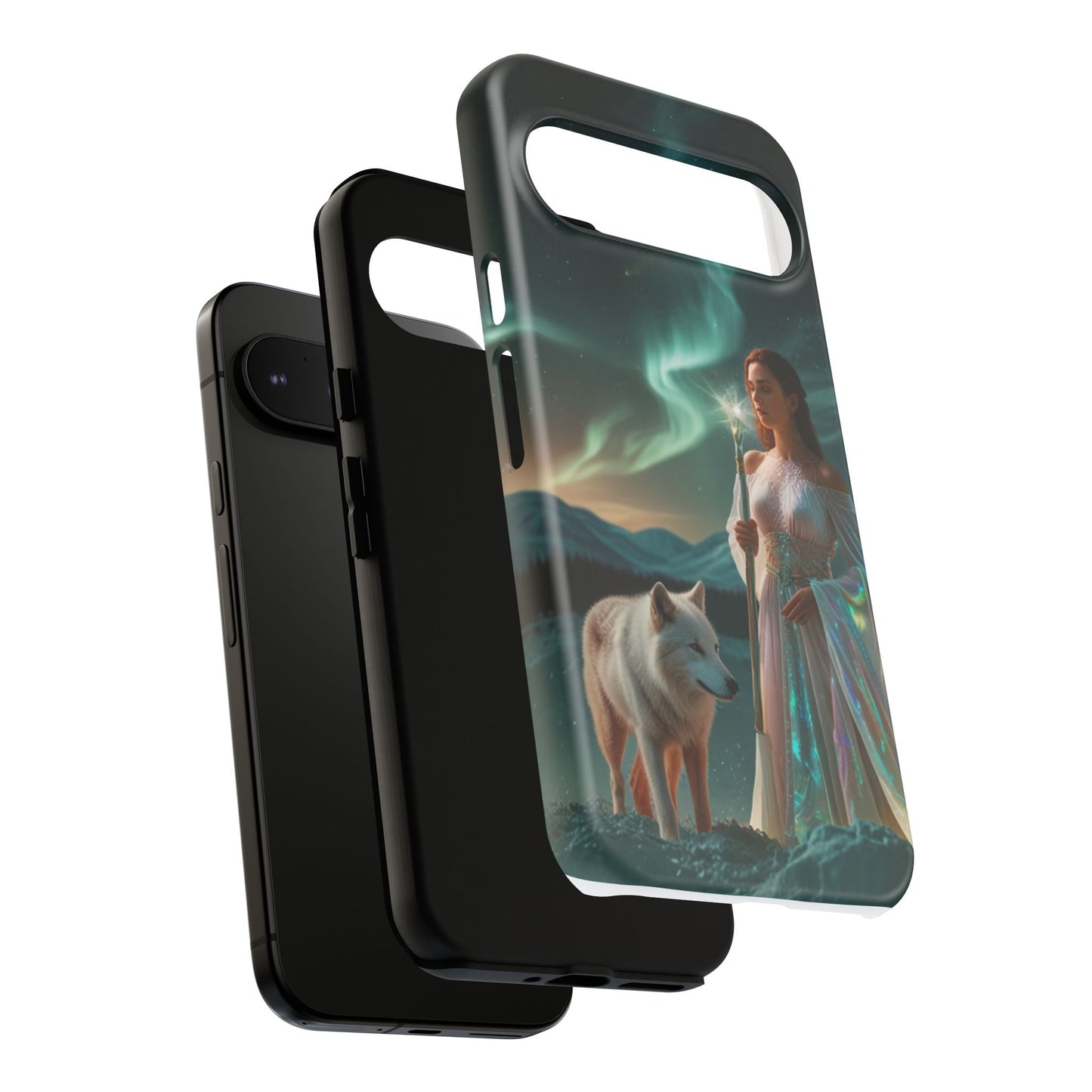 Funda para teléfono Google Aurora Guardian: armadura de fantasía de mujer y lobo